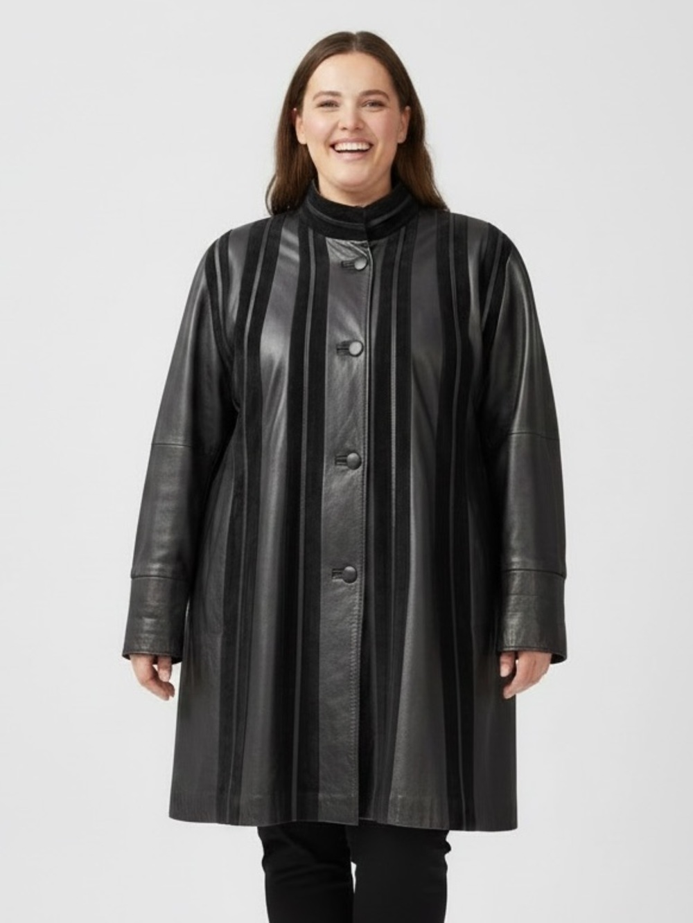 Gabriel Black Leather and suede Coat. Swing style, oversized, medium. Vintage.